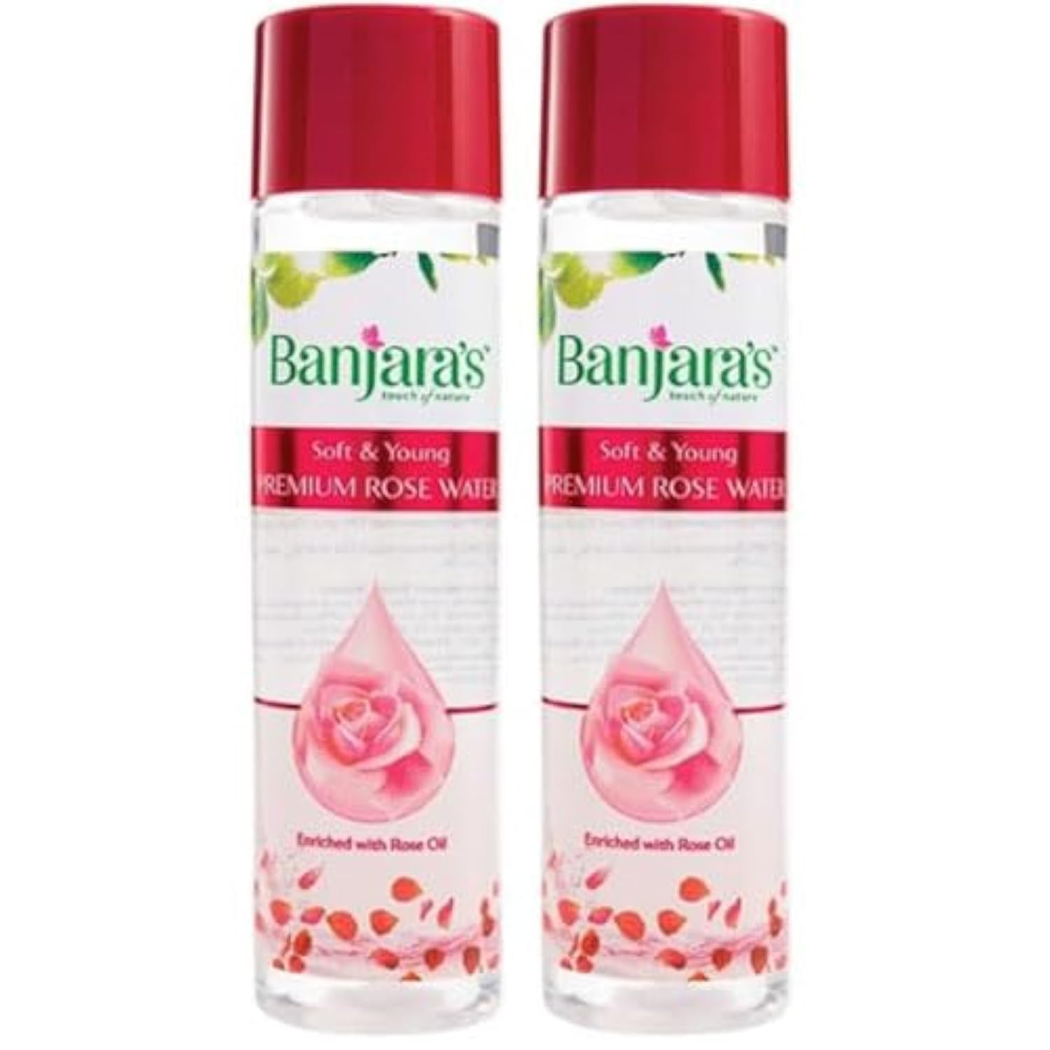 Banjara's Touch of Nature Soft & Young Premium Rose Water Enriched with Rose Extract | Alcohol Free, Paraben Free | Tones the Skin | Maintains The pH Balance of the Skin - 120ml x 2 - Twin Pack