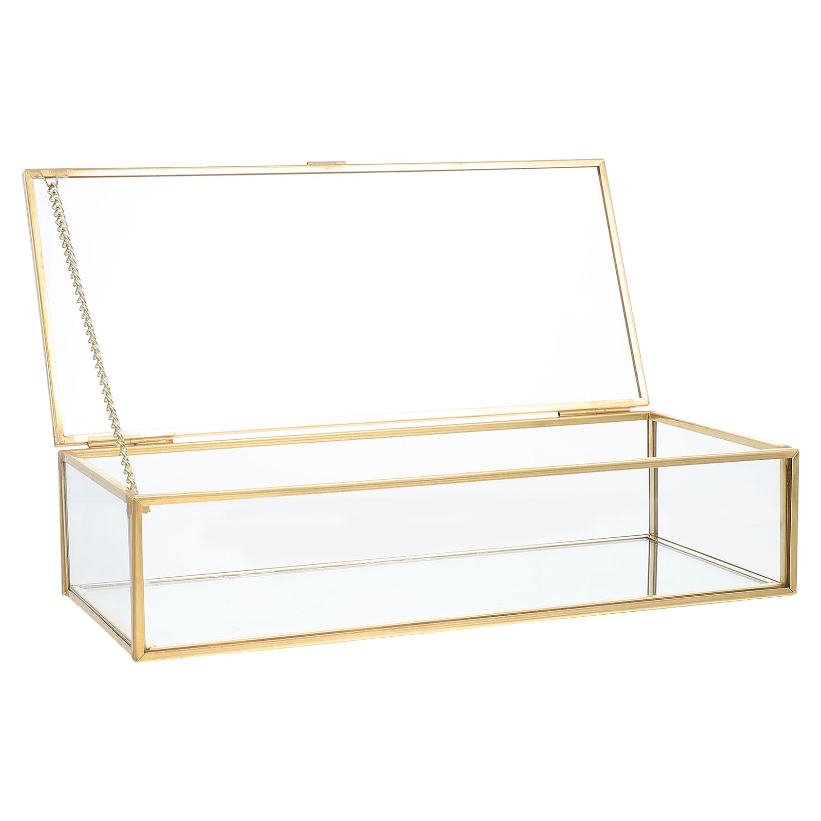BETOOKY Transparente Schmuckbox aus Glas mit Deckel für Reisen, Gold | Kupferrahmen, Kompakt und Tragbar, Mehr Stauraum, für Juweliergeschäft und Unterwegs