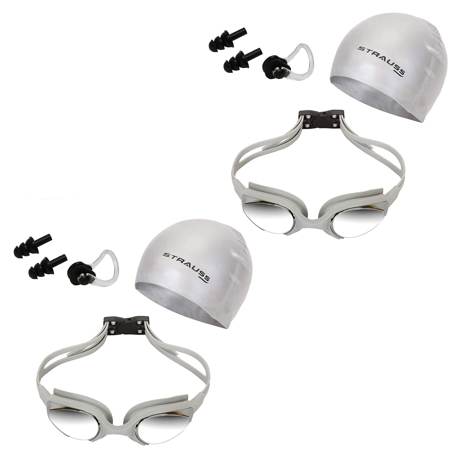STRAUSS Swimming Kit (Silicone Cap|Swimming Goggle|Earplugs|Noseplug) (Grey) (Pack of 2) (B0C3RHXJCT) Amazon Price History, Amazon Price Tracker
