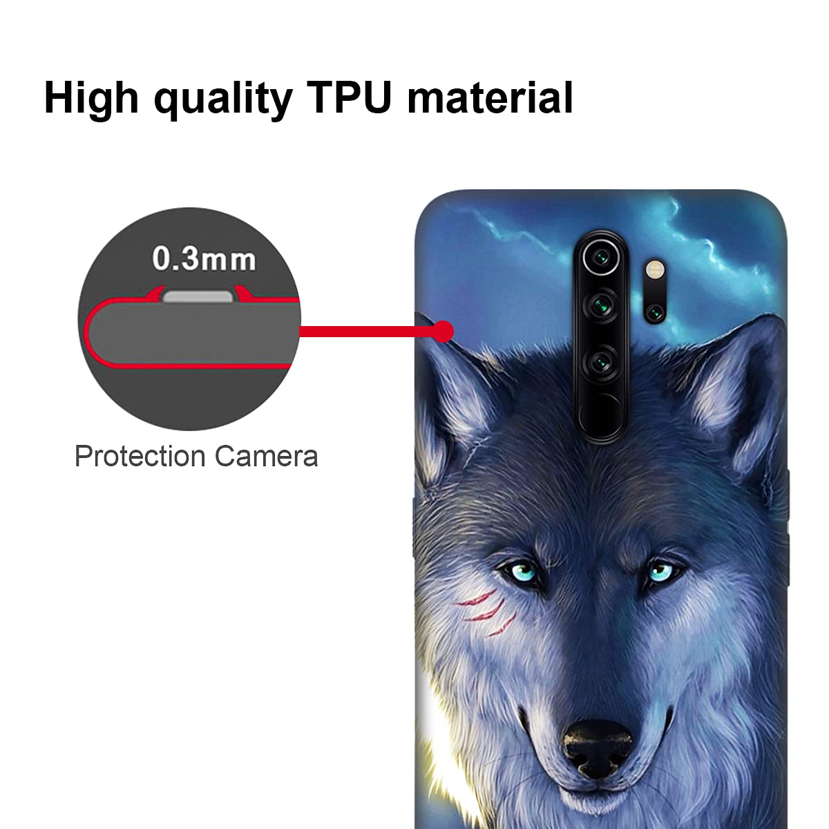 DiaryTown Cover per Xiaomi Redmi Note 8 Pro Silicone Morbida, Nero Cover Redmi Note 8 Pro Custodia con Disegni Animale Case Sottile TPU Antiurto Bumper Cellulare Protettiva Cover, Cane Lupo