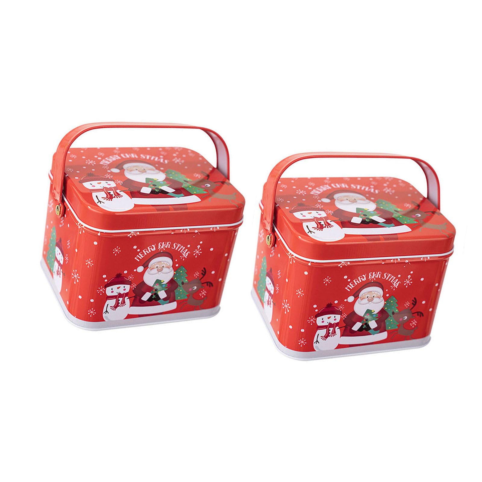Buxuaaaa 2pcs Christmas Treat Container with Carry Handle Handheld Tinplate Sweets Tins Practical Candies Storage Organizers Family Gathering Candy Box