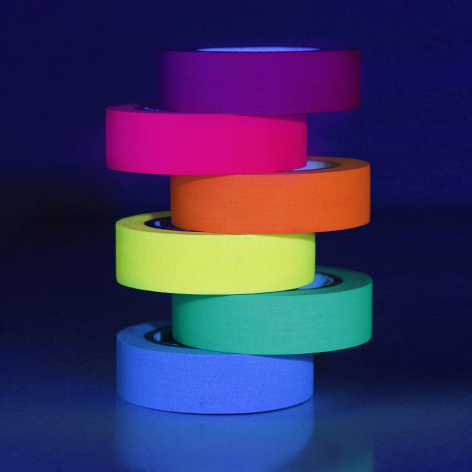 6 Rolls Fluorescent Cloth Tape 5m/16.4ft Blacklight Reactive Tape Neon
