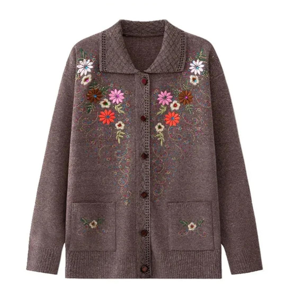 Mom Cardigan Sweater Coat Grandmas Long-Sleeved Sweater Loose Square Collar Middle-Aged Elderly Clothes
