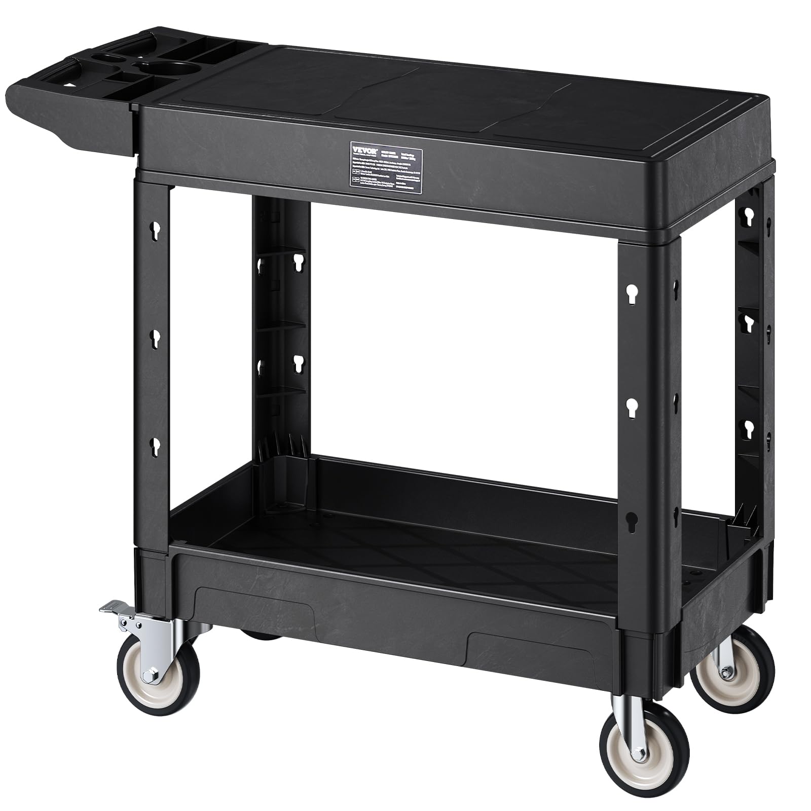VEVOR Carrello Portaoggetti in Plastica Resistente a Due Ripiani con Ruote Girevoli a 360° Carrello di Servizio da 795 x 450 mm Capacità di Carico di 250 kg Adatto per Magazzino, Garage, Pulizia