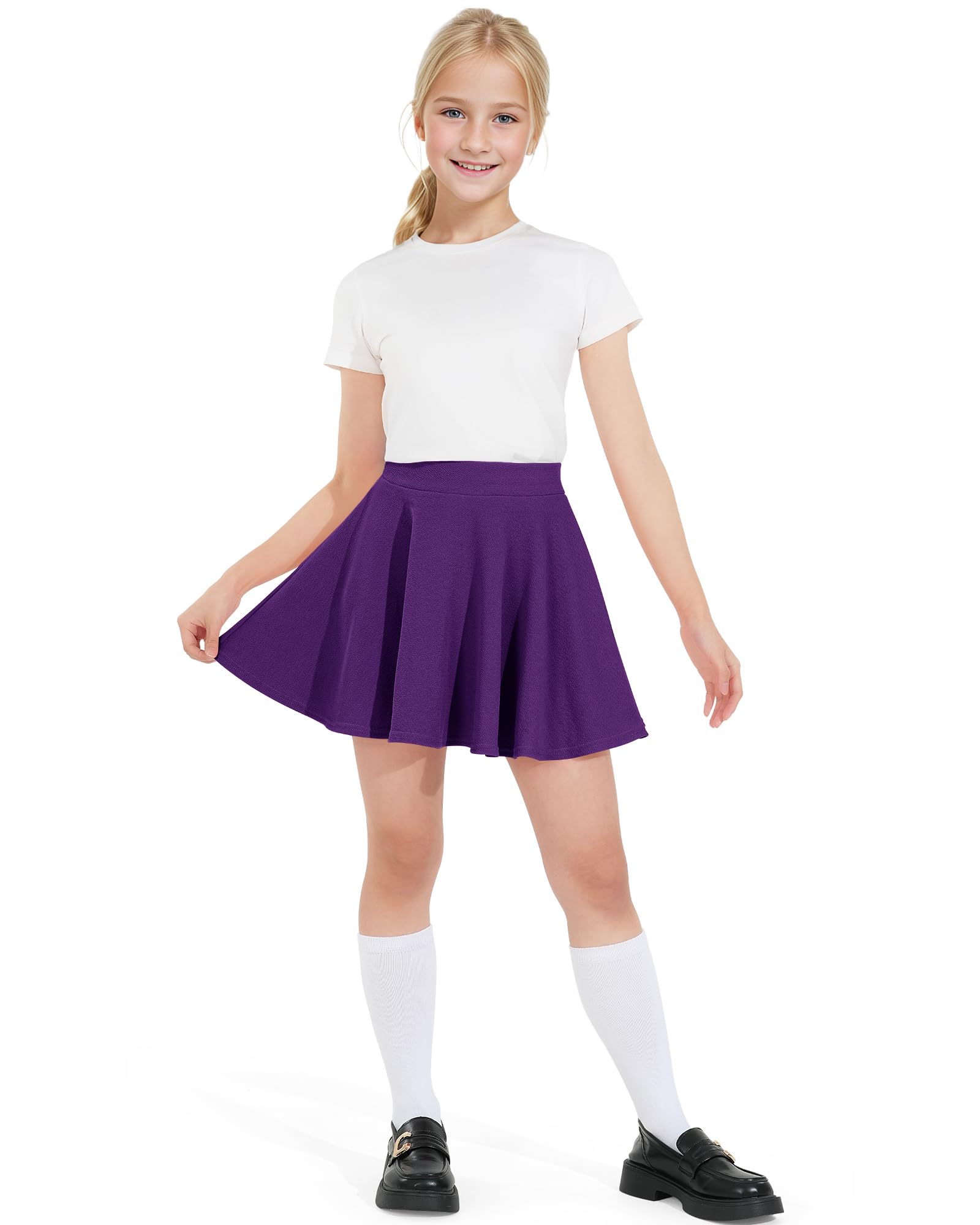 Kids Girls Skirt Casual Mini Flare Plain Pleated