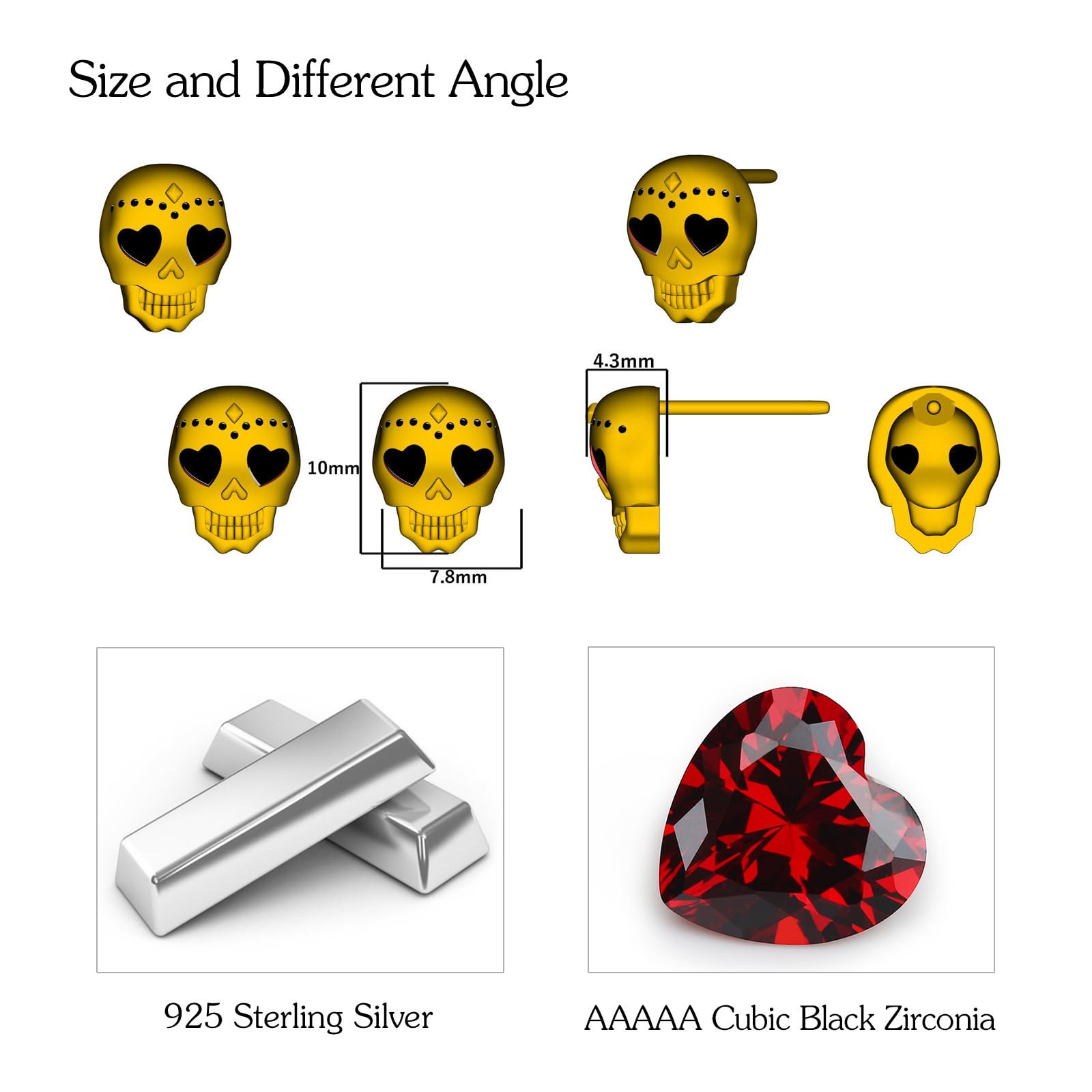 Orecchini a forma di teschio, in argento Sterling 925, per Halloween, piccoli orecchini a forma di teschio per ragazze, uomini, figlio, adolescenti, Argento sterling