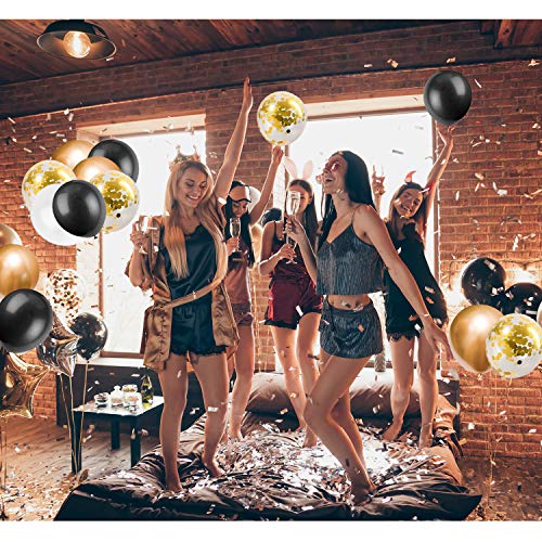 Whaline Balloon Arch & Garland Kit, 120Pcs Black, White, Gold Confetti And Metal Latex Balloons With 1Pcs Tying Tool, Balloon Strip Tape For Graduation, Wedding, Birthday Decor #TOP2