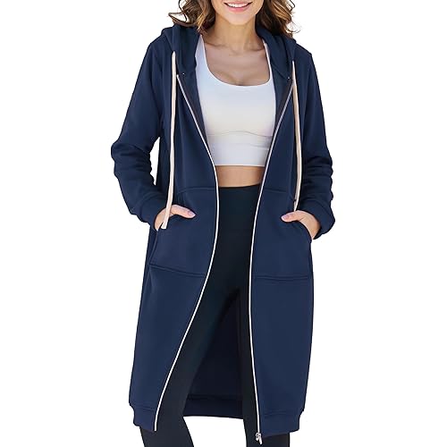 Ablanczoom Hoodies for Women Fashion Sweatshirts: Zip Up Hoodie Womens Causal Jackets Fleece Long Sweatshirt with Pockets