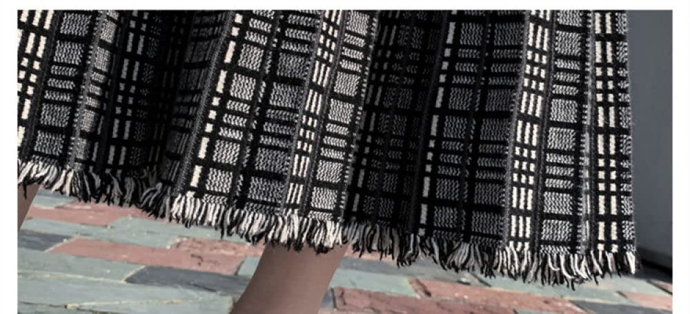 Gonna Lunga Invernale,Gonna Invernale A Quadri Nera Vita Elasticizzata Orlo Con Nappe Boho Fluente Gonna A Pieghe A Vita Alta Gonne A Maglia Calda Per Le Donne Maxi Gonna A Trapezio Grande Pendolo