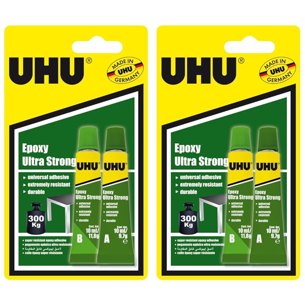 Uhu Epoxy Ultra Strong Adhesive, Universal And High Final Strength, 2 Component Epoxy Resin Repair Glue, 2 Tubes X 10 Ml