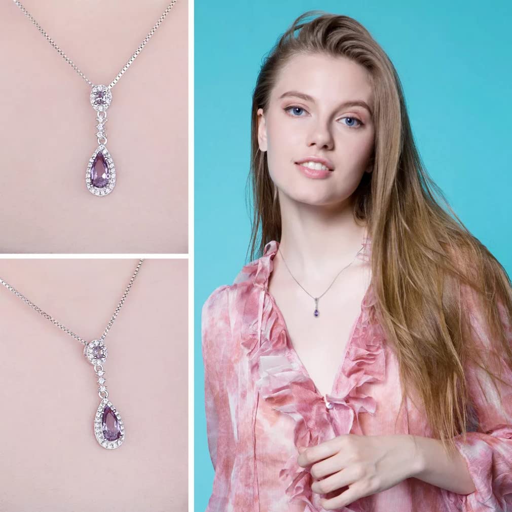 Collana con Pendente a Goccia in Argento Sterling 925 con Zaffiro da 2 carati per Gioielli da Donna Senza Catena