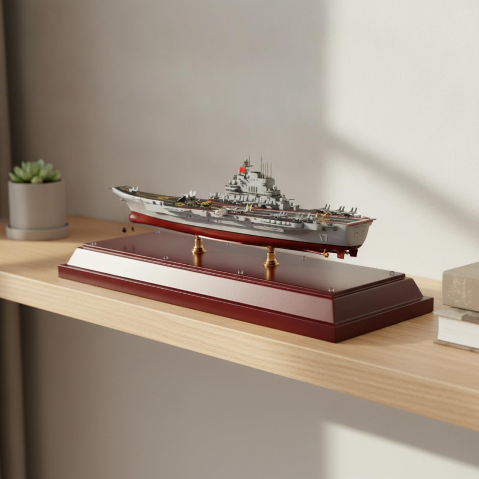 Modello Navale in Lega Portaerei Nave Militare da Collezione Plastica Metallo Legno con Struttura E Supporto Espositivo E Valigia in Alluminio