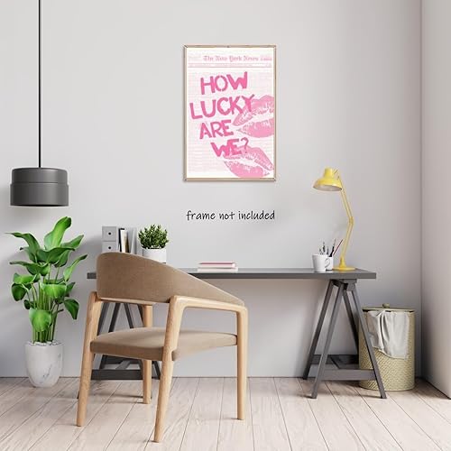 Miniatura 3 de Medpol Póster retro rosa de moda con texto en inglés How Lucky Are We Lips Room Aesthetics (How Lucky Are We Labios)
