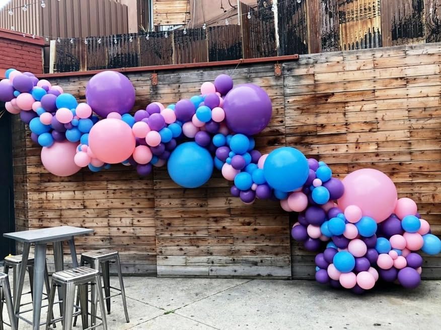 Image of Pink and Blue Balloons, 60PCS Dark Light Blue Purple Party Balloons, 12 Inch Pastel Confetti Pastel Pink Metallic Silver Balloon Helium for Kids Baby Shower Gender Reveal Birthday Party Decorations
