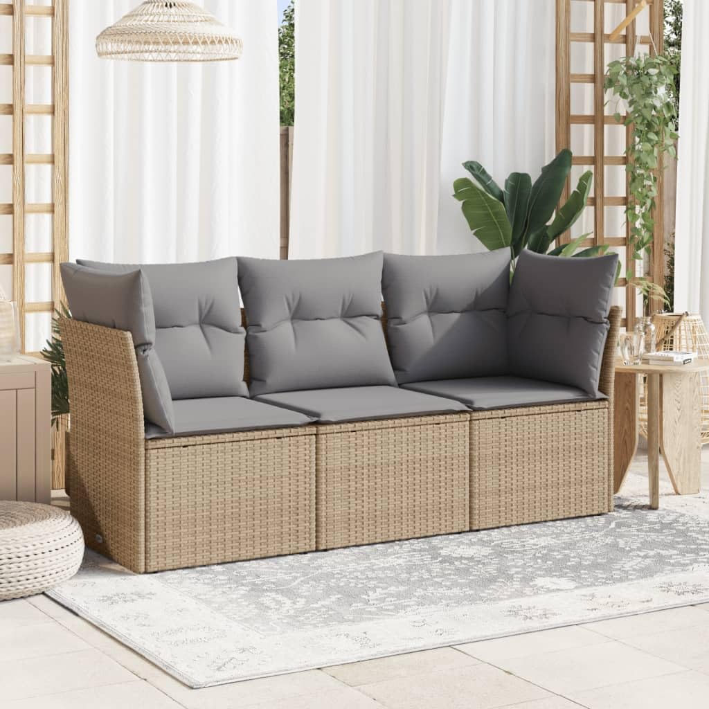 vidaXL Juego de Sofás de Jardín con Cojines 3 pzas, Sillas con Respaldos, Sofás Modulares, Asientos para Patio Terraza, Ratán PE Beige
