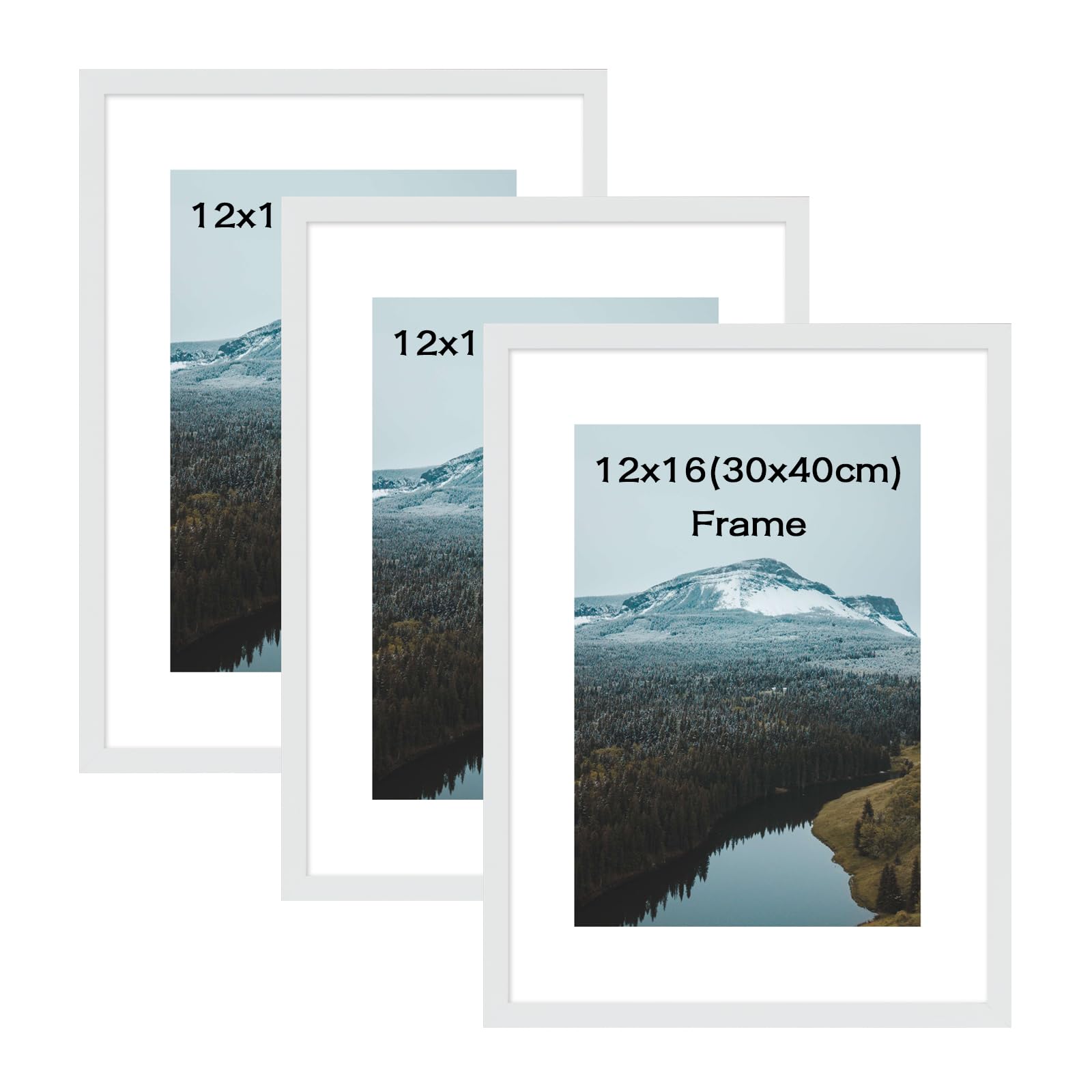 kollyseek Set of 3 30x40cm Picture Frame with Acrylic Glass 12x16in Photo Frame for Hanging and Display Modern Decorative Poster Frame for Desktop/Wall Mounting(White)