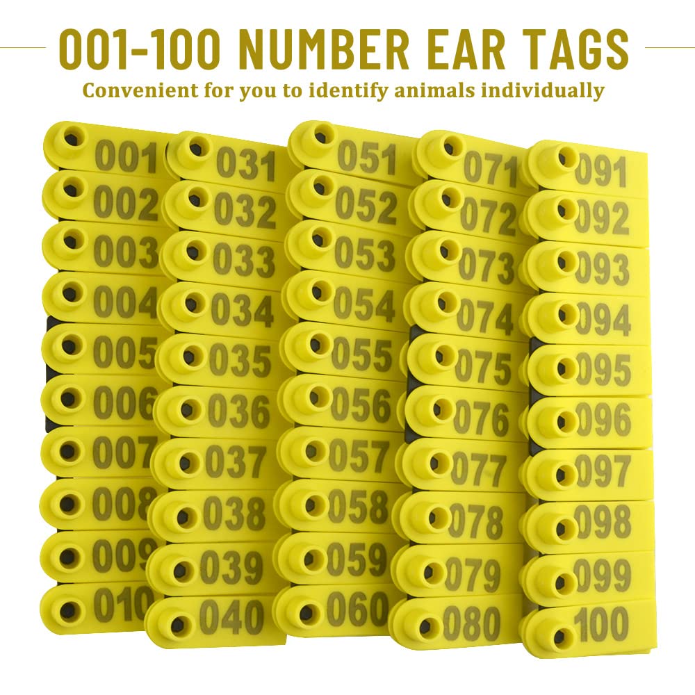 Marques Auriculaires Bétail 1-100 + Pince Applicateur - Identification Animaux Ferme (chèvres, Moutons)
