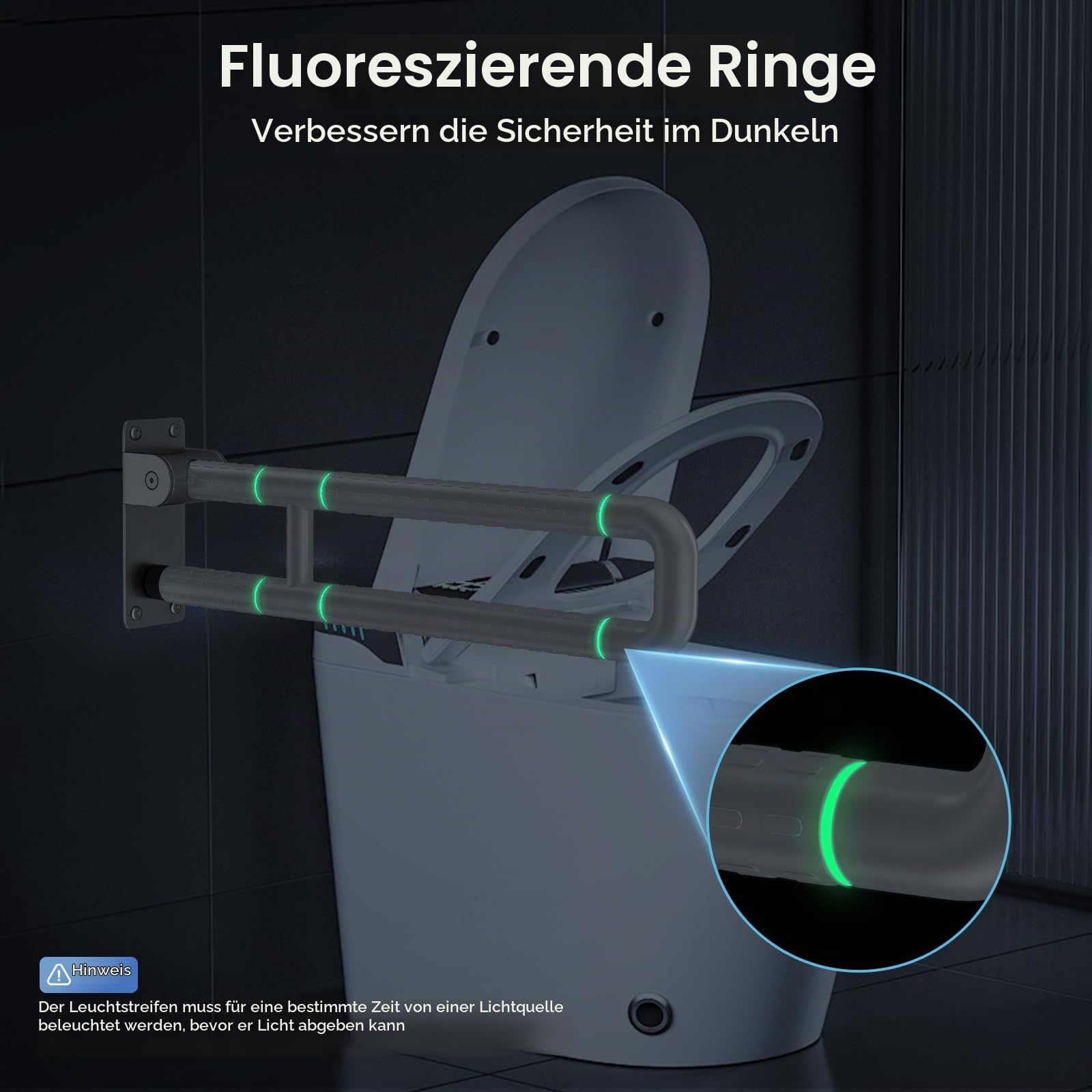60cm Haltegriff Toilette Klappbar, Wandstützgriff Klappbar, Tragfähigkeit 150 kg, Toiletten Aufstehhilfe, Haltegriffe für Senioren, Behinderten, Schwangere