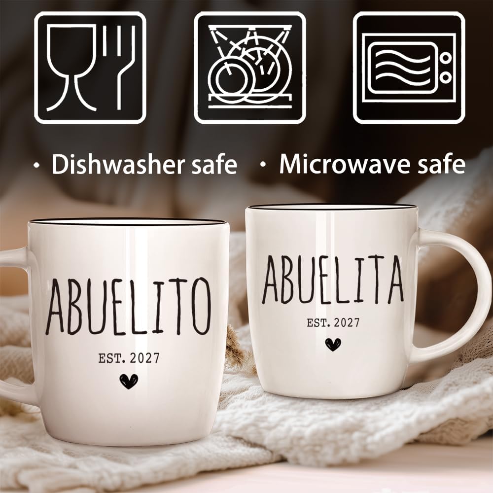 Promoted To Abuelito And Abuelita 2027 Mug Set, La Mejor Abuela and Abuelo Coffee Mugs in Spanish, Promoted To Grandparents 2027 Ceramic Mugs, Pregnancy Announcement for Grandparent Mug Set, 13Oz