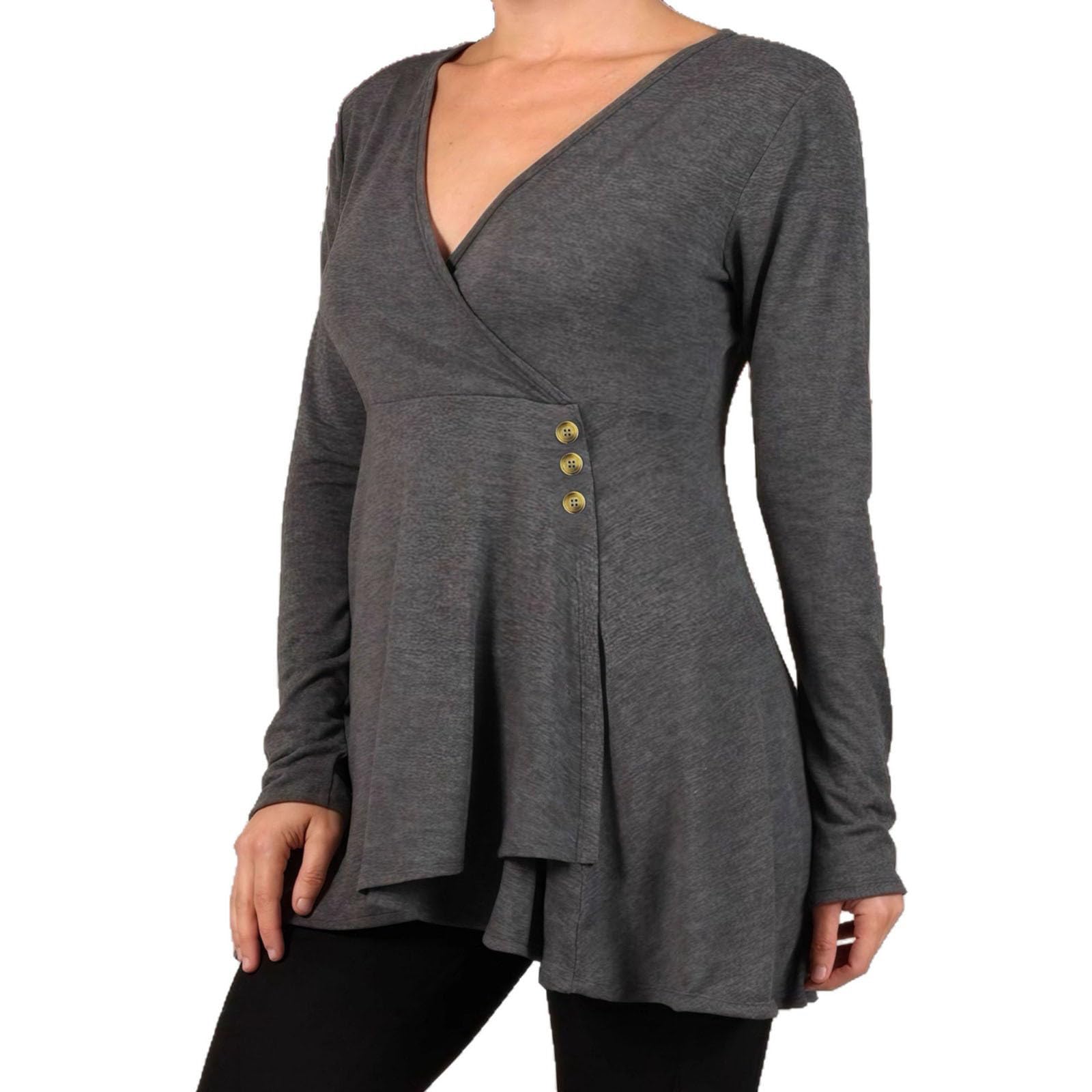 JOAU Womens Wrap V Neck Long Sleeve Shirts Plus Size Casual Asymmetric Hem Ruffle Fall Soft Loose Fit