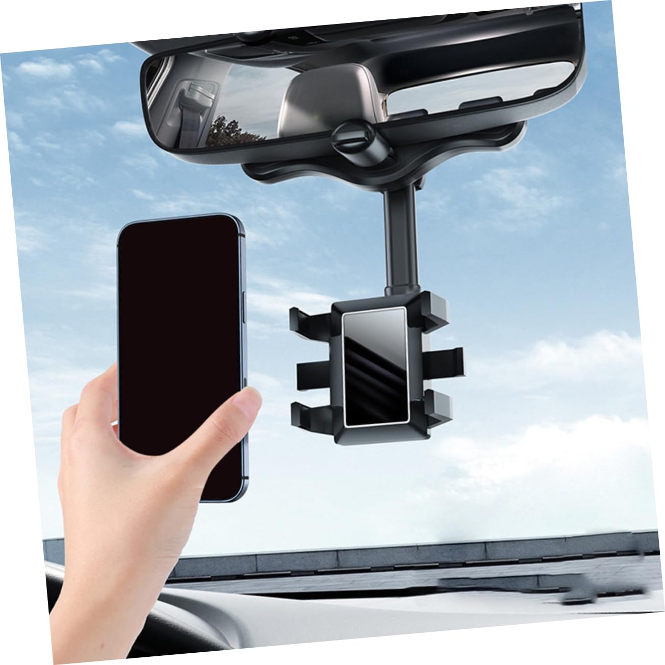 BESTonZON Supporto per Telefono Auto per Cruscotto o Specchietto, Supporto Smartphone Multi-Angolo, in ABS e Colla PU, Antiscivolo