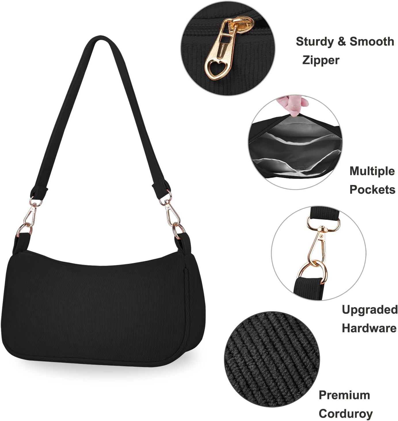 FITDON Small Shoulder Bag for Women, Corduroy Hobo Tote Handbag Clutch Purse Crescent Underarm Bag Y2k Crossbody Bags - Image 4