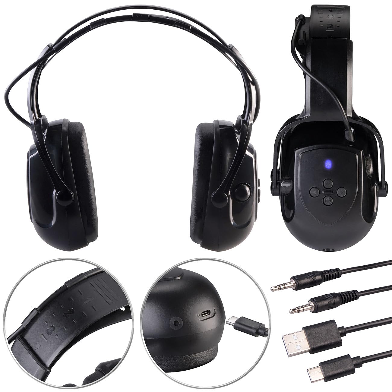 AGT cuffie, bluetooth: Cuffie protettive ricaricabili, Bluetooth 5.1, ingresso AUX (jack da 3,5 mm) (protezione udito con, per cantiere, sega)