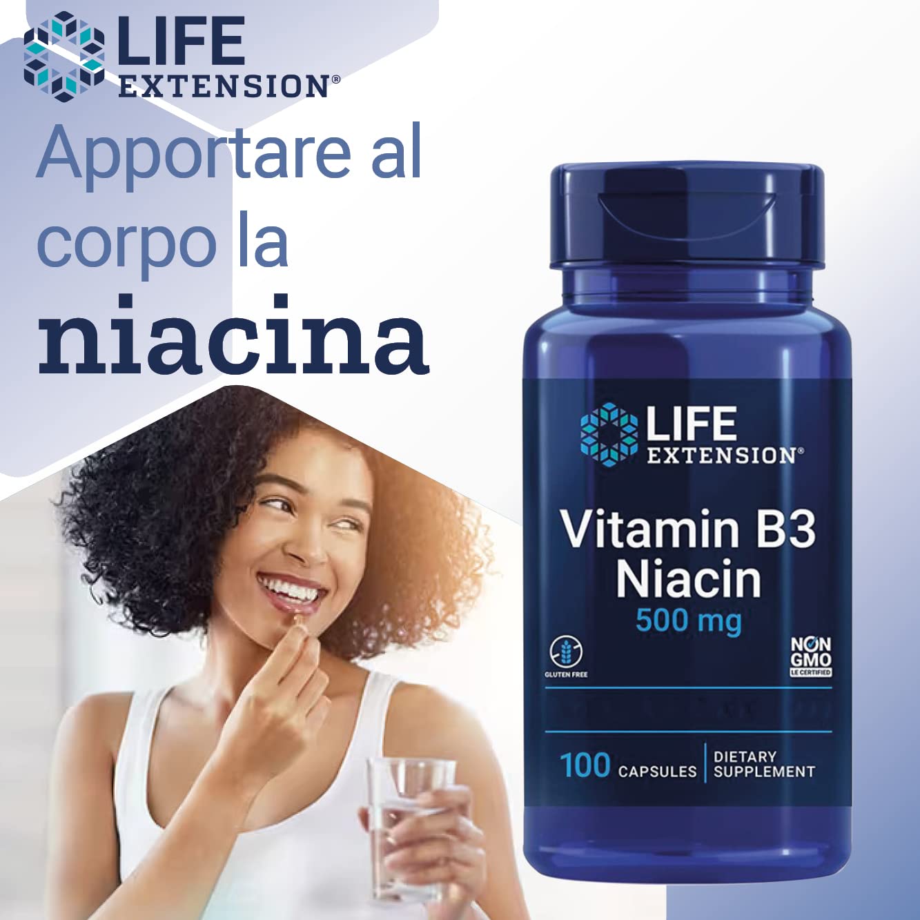 Life Extension, Niacina (Vitamina B3), 500 mg, Altamente Dosata, 100 Capsule, Testata in Laboratorio, Senza Glutine, Senza Soia, Non OGM