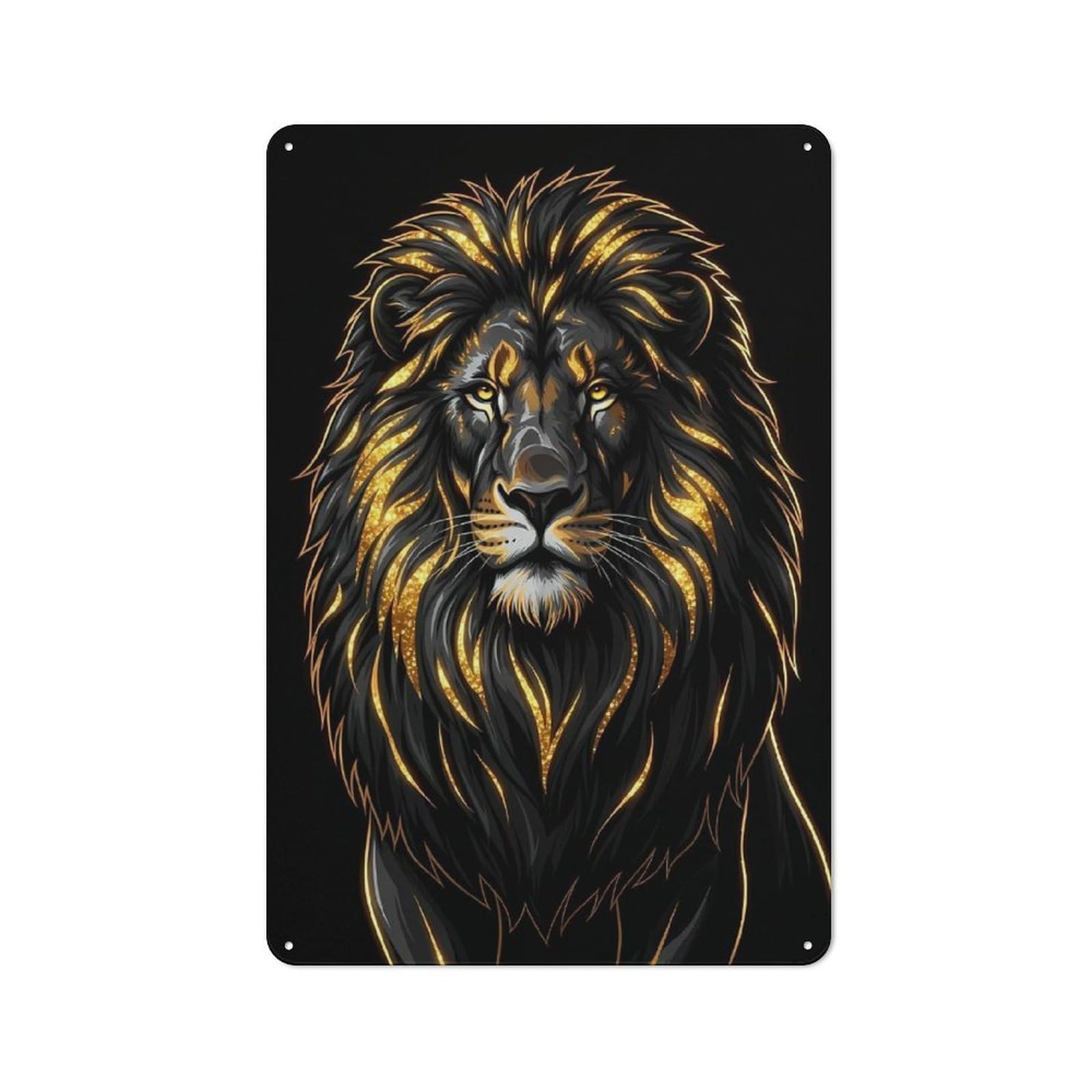 Junmoney Style-10 Golden Mane Lion Portrait Tin Wall Sign 30X20cm, Loft Style Industrial Wall Decor For Loft, Studio, Office Or Creative Room