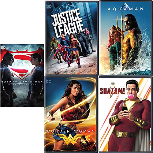 Supercharged DC heroes Movie 5 Pack Ultimate DVD Aquaman, Shazam!, Wonder Woman, Batman V Superman Dawn & Justice League Comic Super Power