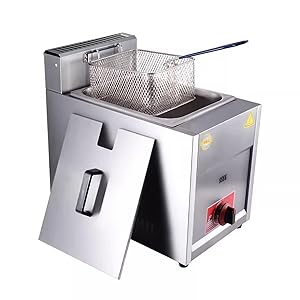 Freidora de gas, freidora de gas profesional de acero inoxidable comercial con cesta y tapa, Freidora 2x10L Doble Tanque para encimera de restaurante comercial Máquina (10L)