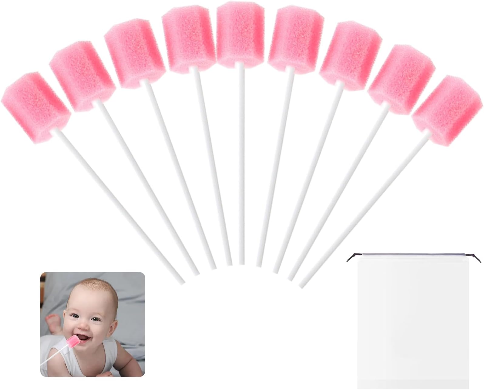GAOHAN 50 Pcs Mouth Swabs, Oral Care Sponge Swab Disposable Mouth Swab Tooth Cleaning Tool Dental Care Kit, Mouth Sponges for Kit Foam Swab Sticks for Oral Care (Pink)