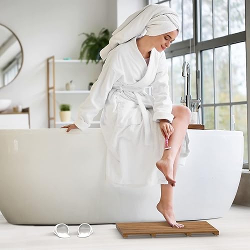 Miniatura 4 de Tapete de baño de madera de bambú para ducha de lujo, antideslizante, impermeable, para uso en interiores o exteriores (nogal)