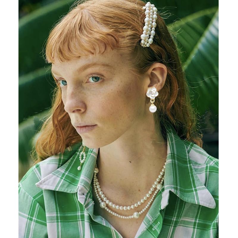 Gold Camellia Flower Earrings - Boho Floral Dainty Romantic Pearl Crystal Camellia Earrings with Shinny Rhinestones - Bohemian Jewelry Gift4