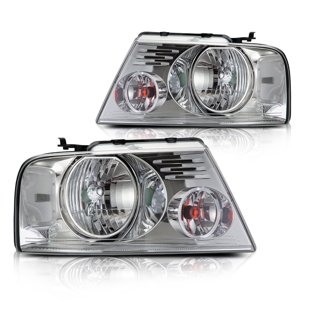 GRAND ORANGE Pair Headlight Assembly, Compatible with Ford F150 2004-2008, Fit Lincoln Mark LT 2006-2008, Left Driver &amp; Right Passenger 2PCS, Front Headlamps Clear lens Chrome Houing Clear Reflector