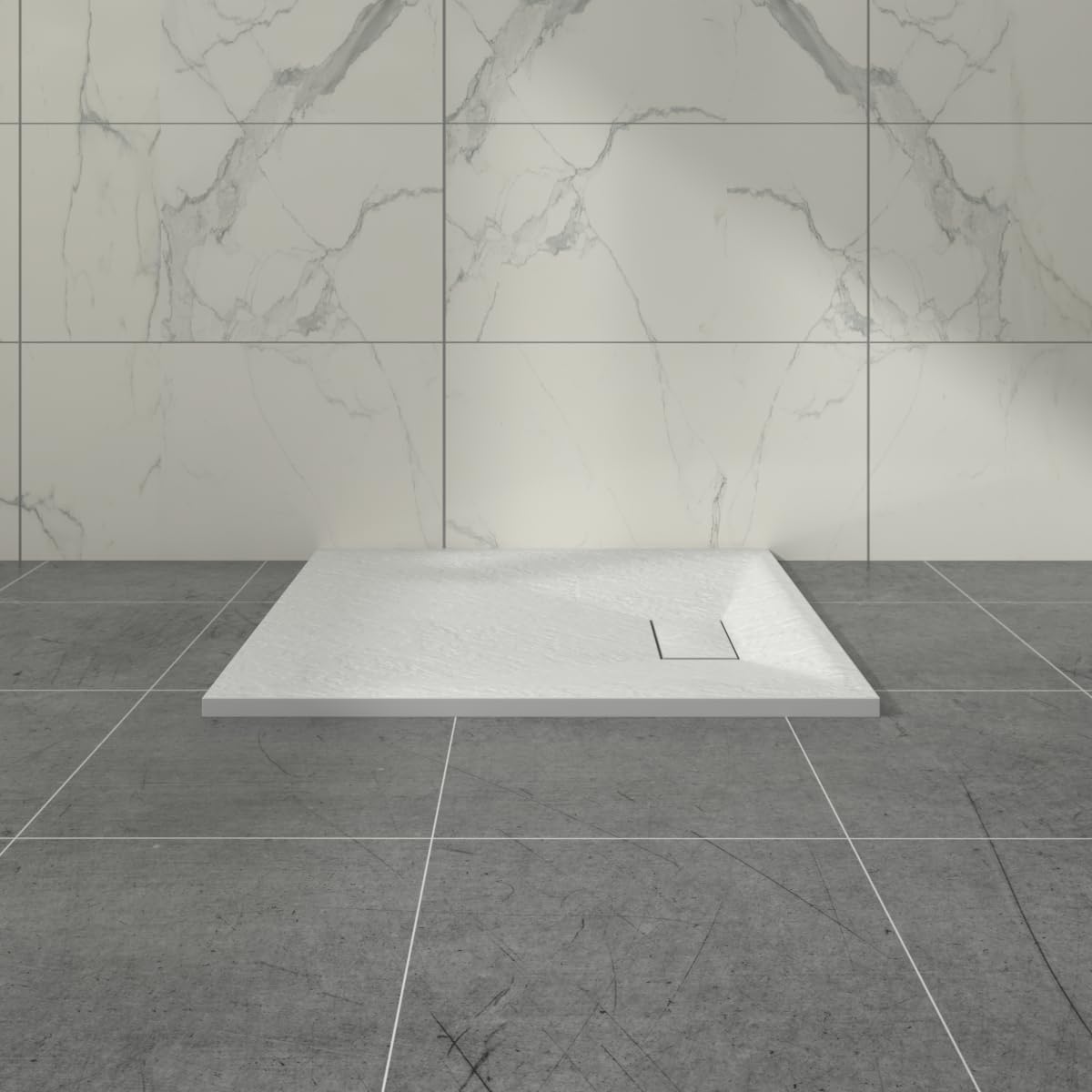 Aquariss 1000x800mm White Rectangular Shower Tray Slate Effect SMC Slip-Resistant with Waste