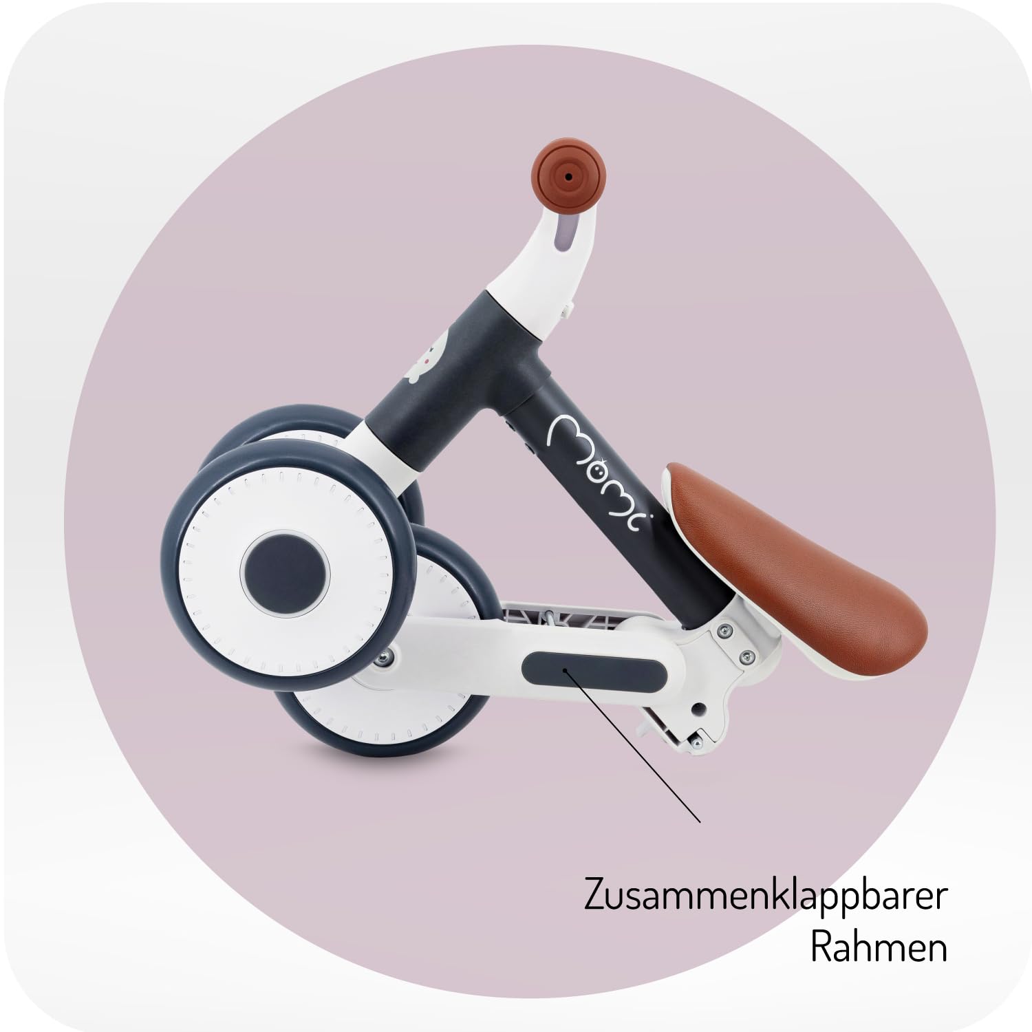 Momi Kinderlaufrad DEX für Mädchen und Jungen im Alter von 1 bis 3 Jahren, klappbarer Rahmen, höhenverstellbarer Sattel, pannensichere Kunststoffräder, wiegt nur 2 kg