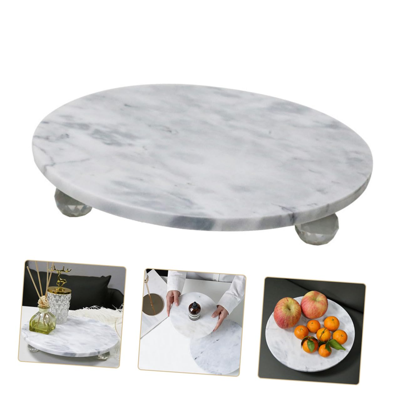 Bandeja Redonda Diseño Elegante y Delicado Multifunción de Mármol para Joyas y Decoración de Escritorio Adecuado para Comedor o Restaurante
