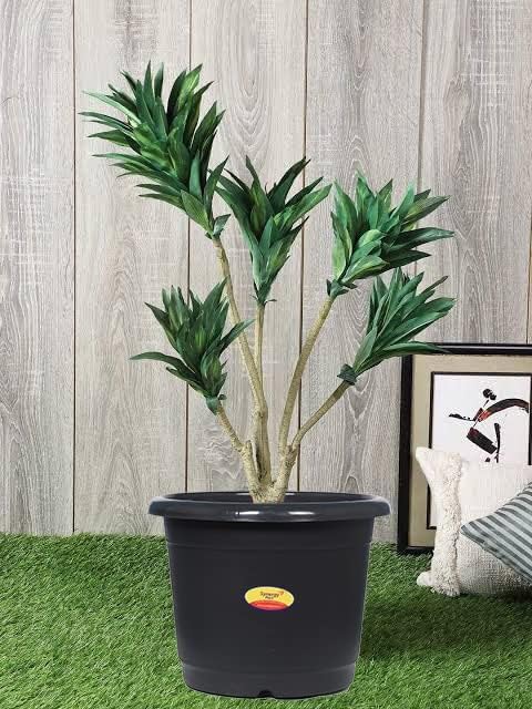 Image of Synergy Plast Plastic Round Shape Flower Pots 6 Pcs, 16 Inch Heavy Duty Plant Containers /Planter /Gamla /Plant Pot for Gardening, Balcony, Terrace, Home Decor Indoor & Outdoor Planting (Black)