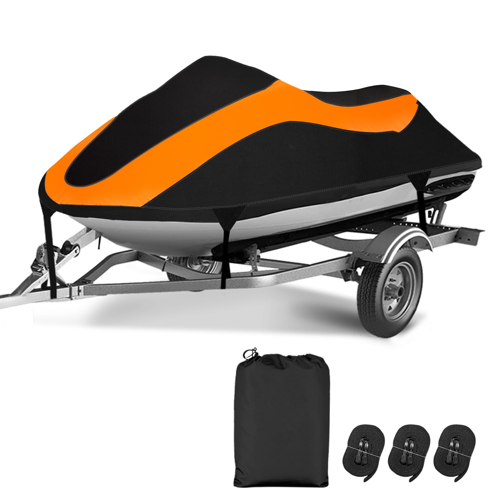 Trailerable Jet Ski Cover,Waterproof Tear Resistant Personal Watercraft Cover with 3 Windproof Buckles & Air Vent,Fits from 126" to 135" 3 Seater Black Compatible with Yamaha Sea Doo Kawasaki