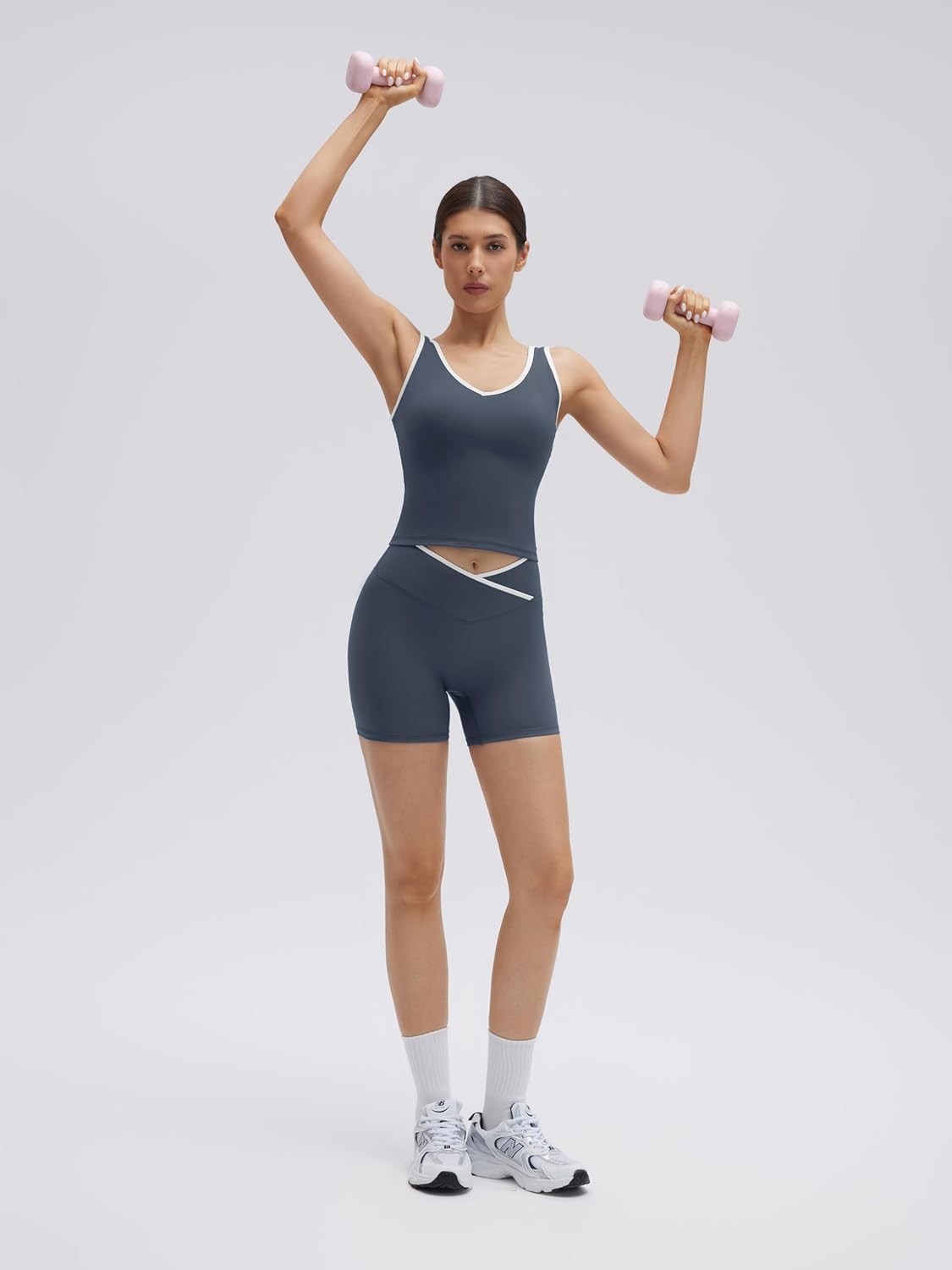 SUUKSESS Women 2 Piece Workout Sets Built in Bra Yoga Tank Top High Waisted Tummy Control Biker Shorts - Image 3