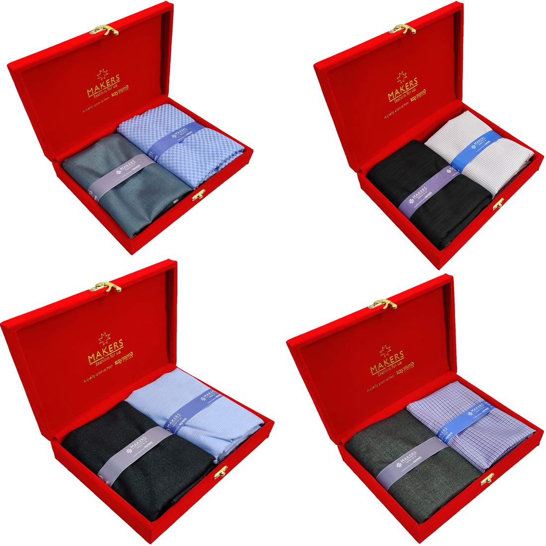 Fabrics Makers Men's Unstitched Poly Cotton Plain Shirt and Trouser Fabric Set - Gift Pack (Multicolour_Free Size) Set of 4