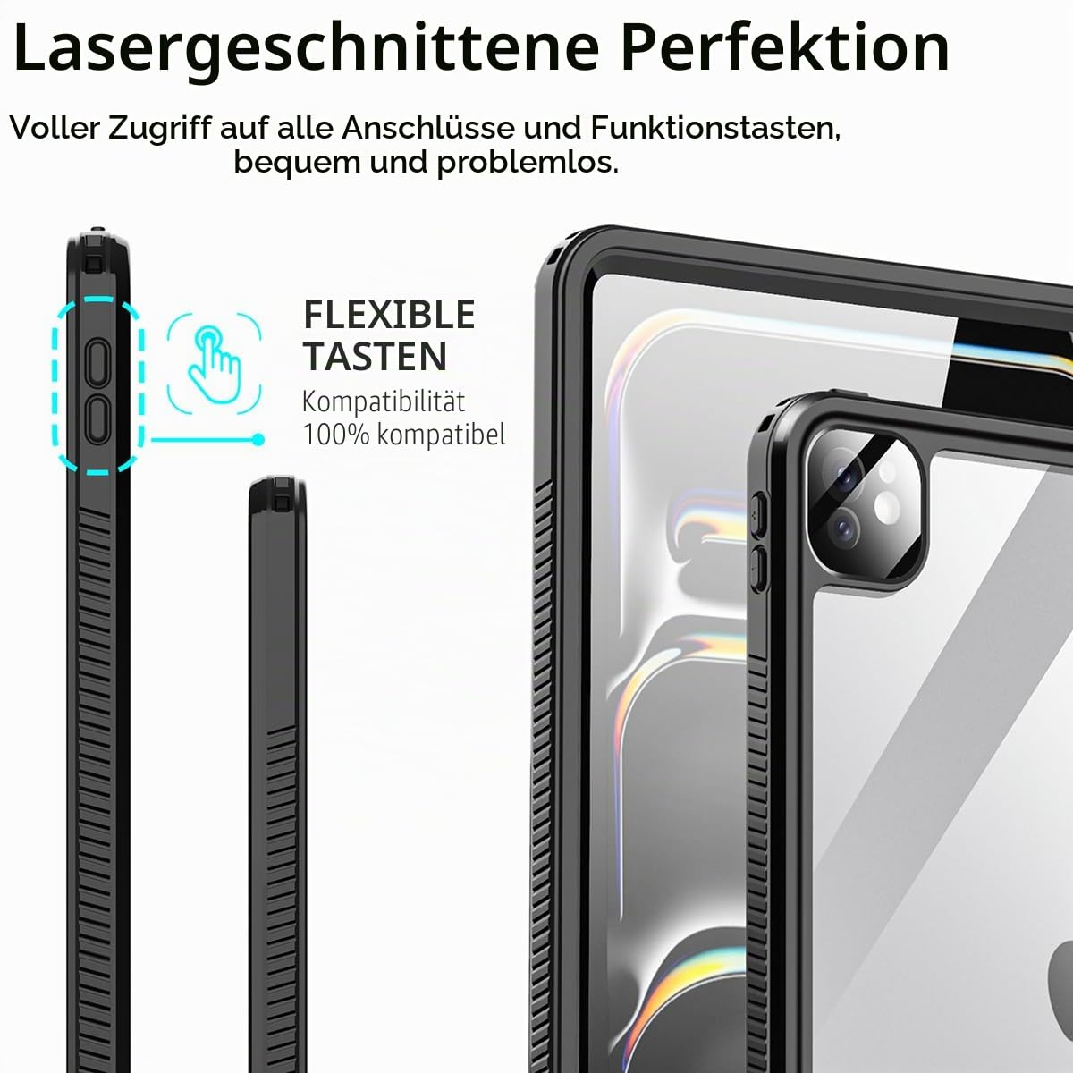 AICase für iPad Pro 11 Zoll, wasserdichte Hülle M4 (2024, 5. Generation), [Integrierter Displayschutz und Ständer] Robuste, stoßfeste und sturzsichere Schutzhülle für den ganzen Körper