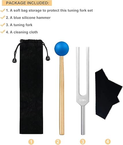 Miniatura 2 de Diapasón para curación y salud, juego popular de afinación musical de 528 Hz para reparación de ADN, alivio del estrés, con martillo de silicona y