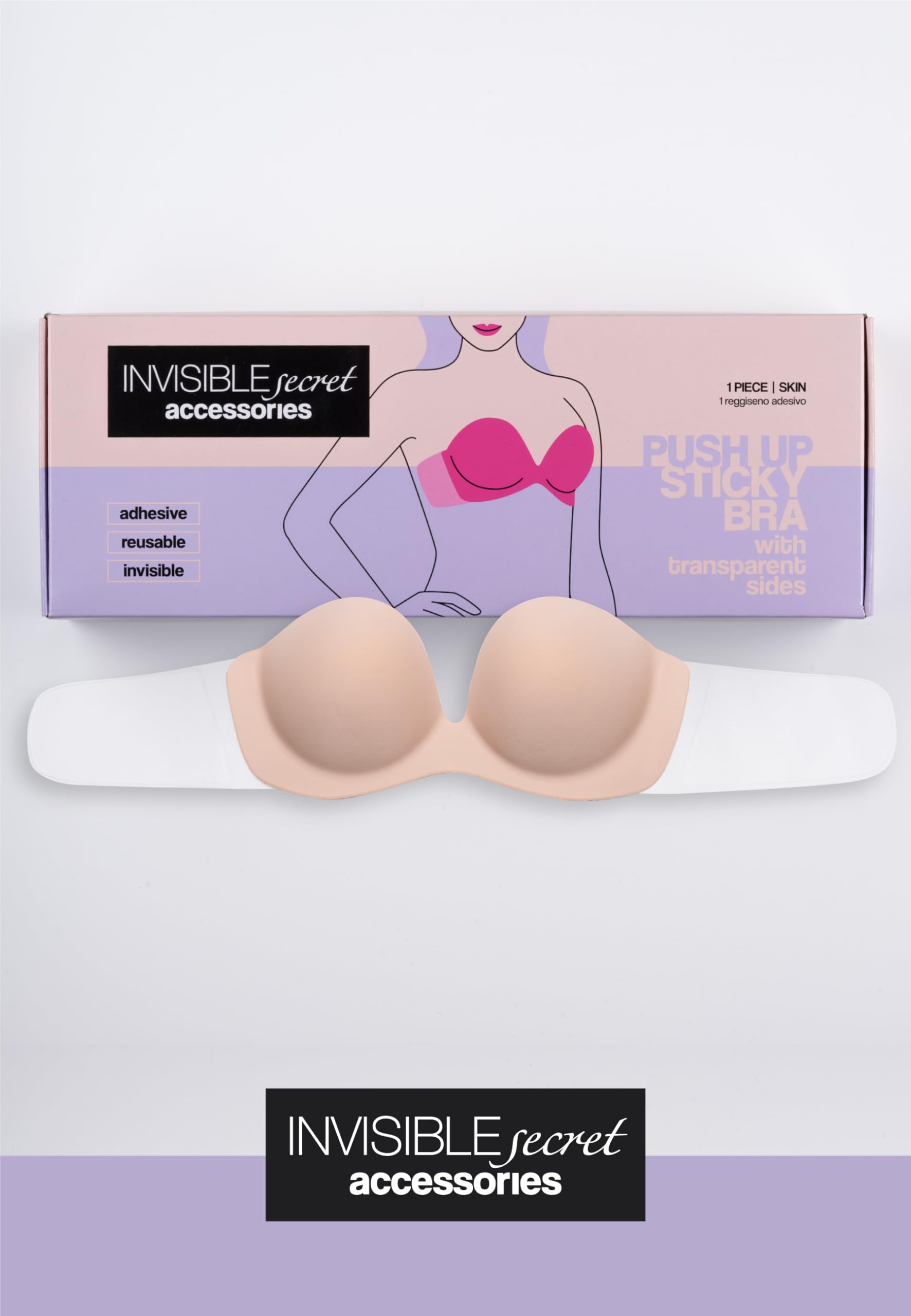Lovable Reggiseno Fascia Autoreggente, Push-up, Coppe Adesive e Lati Trasparenti, Sostegno Invisibile, Senza Spalline, Invisible Secret Donna