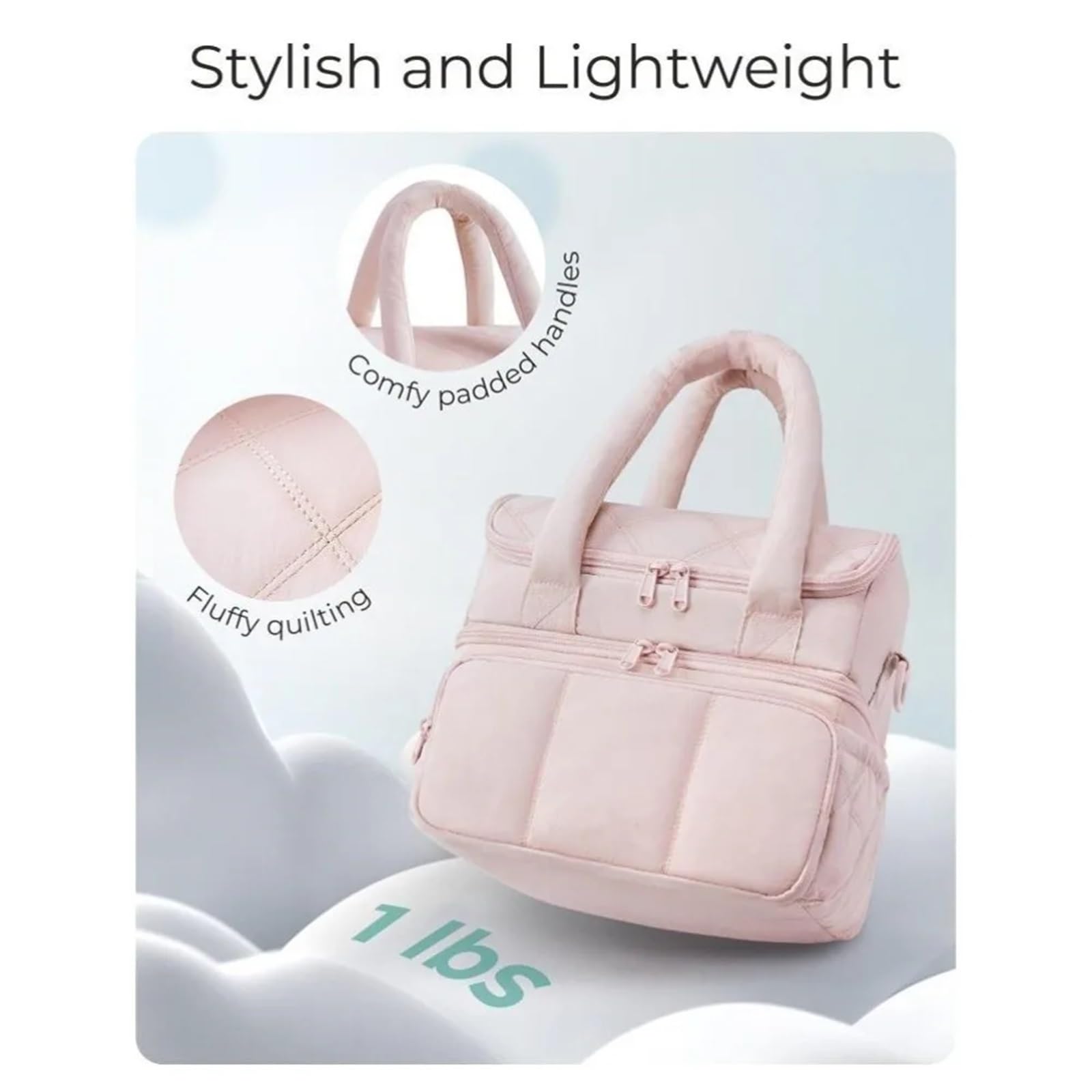 Bolsa térmica doble for el almuerzo, hermética y reutilizable, ideal for trabajo o la escuela Para Trabajo, Escuela, Viajes, Salidas(Beige A)