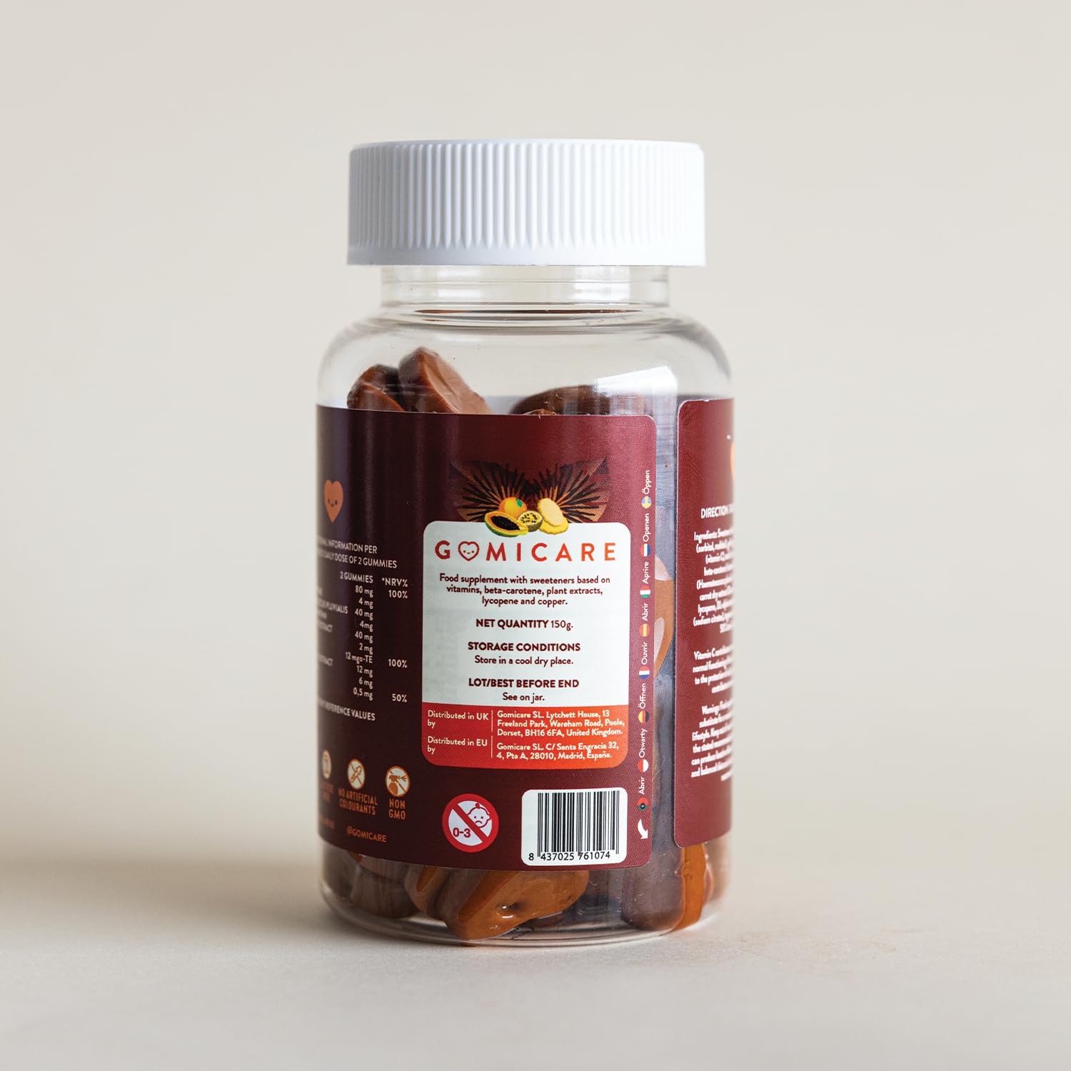 Gummies Solaire Autobronzant au Beta Carotene, Astaxanthine, Luteine, Lycopene et Cuivre – Gummies (Bonbons) Bronzage pour une Peau Dorée et Protegee – 60 unités – Sans Sucre – Sans Gluten