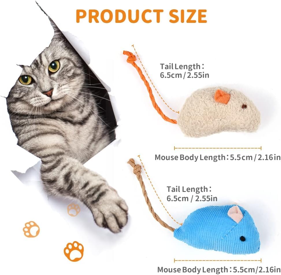 10 Pack Cat Mouse Toy,Fur Mice Cat Feather Toy with Rattle Sounds,Catnip Mouse Interactive Cat Toy,Cat Toys Chasing Hunting Exercising,Kitten Toy for Playing Chewing Teeth Cleaning(Color Random) 2