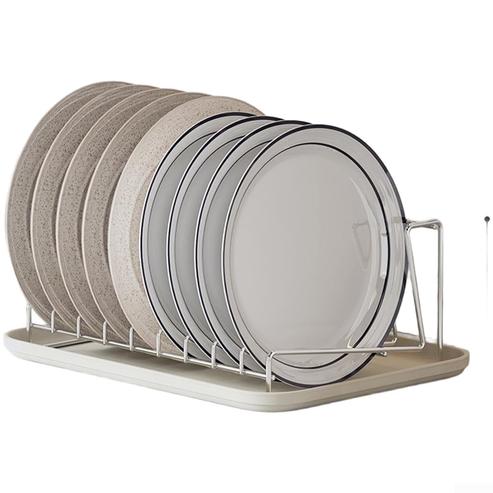 Égouttoir à vaisselle pour comptoir de cuisine fabriqué en acier inoxydable 304 avec fentes de capacité réglable et plateau récupérateur d'eau amovible (grand + bac à eau)