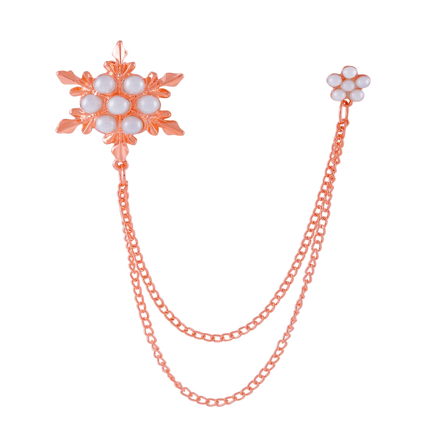 Om Jewells Rose Gold Plated Indo Western Crystal Snow Flakes Design Inspired Lapel Pin Brooch With Hanging Chain Decorated With Pearls For Boys And Men SP10002008 (B07QMW2Y9X) Amazon Price History, Amazon Price Tracker